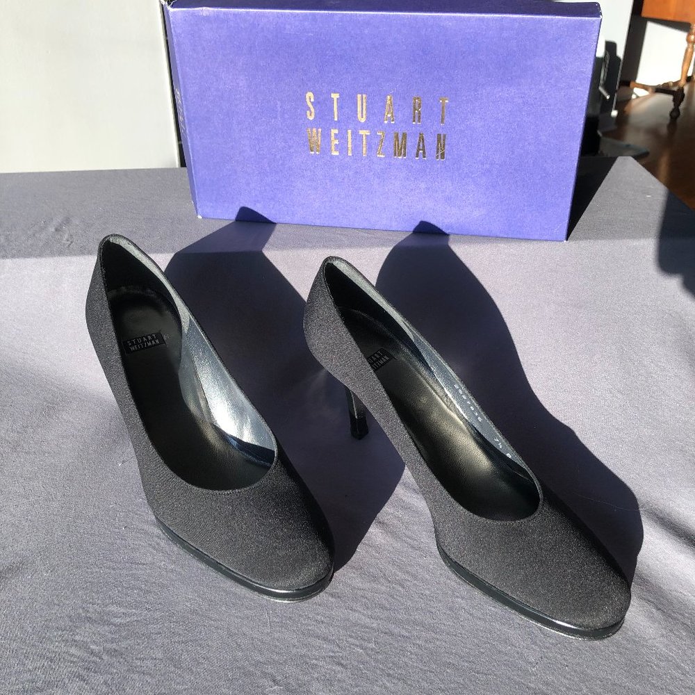 Stuart Weitzman – Classic Pump Heels – Black Stretch Fabric – 3" Stiletto